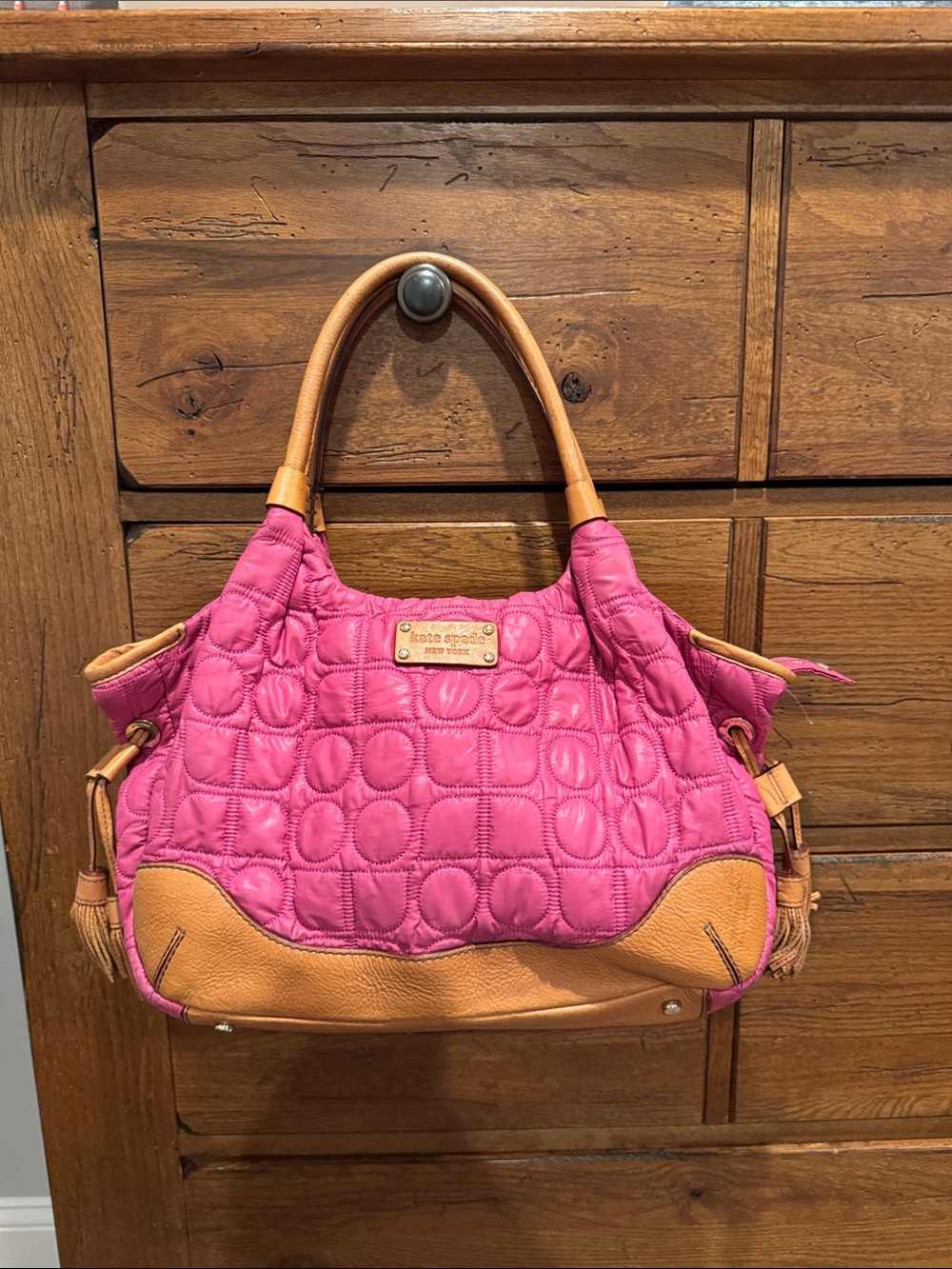 kate spade vintage Quilted Hot Pink and Tan Shoulder bag tote